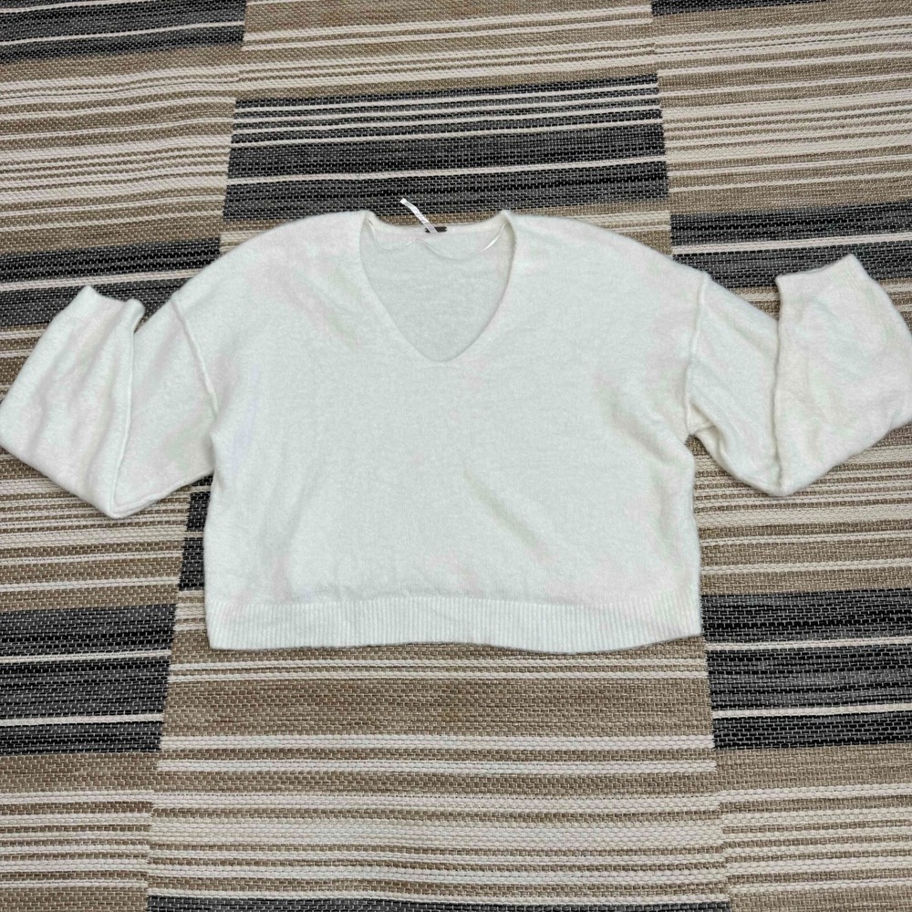 Free‎ People Women Princess Sweater Knit Crop Pullover Casual Fuzzy White Medium